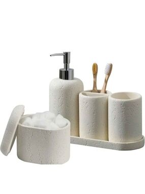 Stone-Texture White Bathroom Accessory Set - 5-Piece